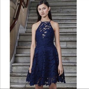 KEEPSAKE The Label Acoustic Lace Aplique Navy Blue Fit and Flare Crochet Dress